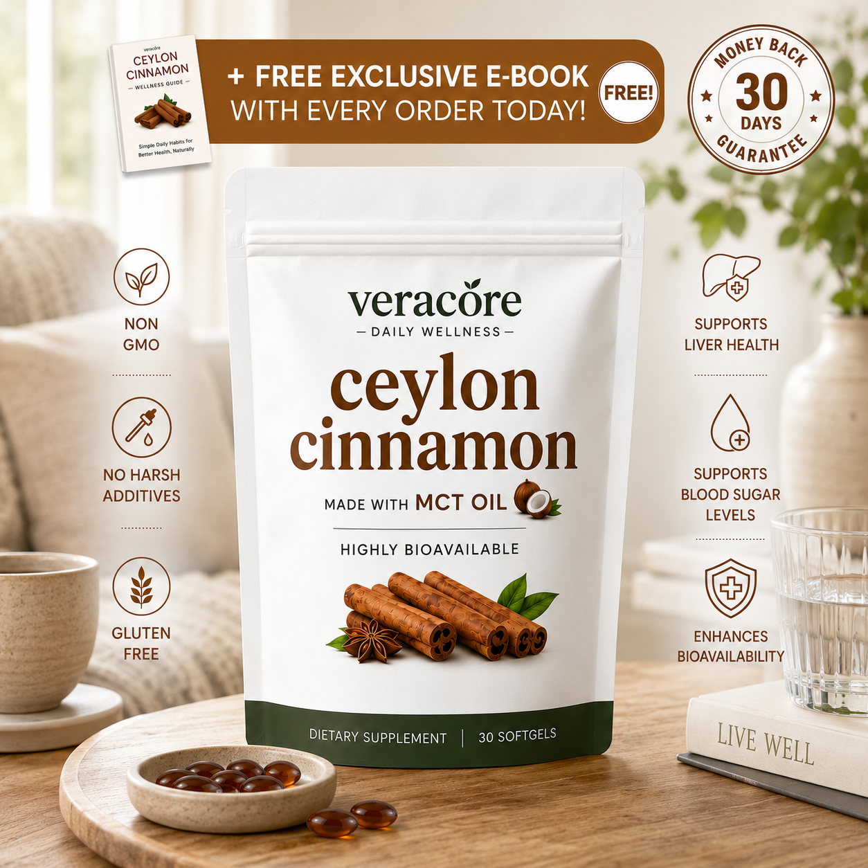 Veracoré Ceylon Cinnamon 7200mg Equivalent with MCT Oil