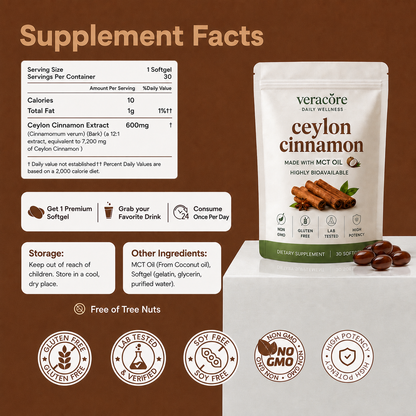 Veracoré Ceylon Cinnamon 7200mg Equivalent with MCT Oil