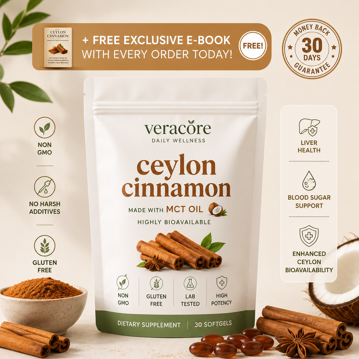 Ceylon Cinnamon+ 7200mg Equivalent with MCT Oil